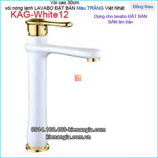 Vòi cao 30cm,vòi lavabo nóng lạnh màu trắng hiện đại KAG-White12