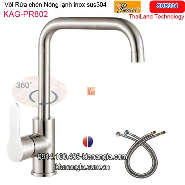 Vòi rửa chén nóng lạnh inox sus304 Thailand-Proxia KAG-PR802