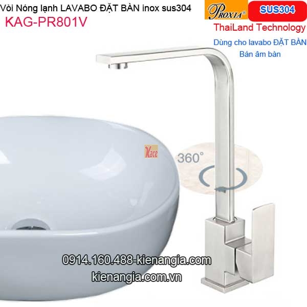 Vòi chậu lavabo nổi đặt bàn inox sus304 Thailand-Proxia KAG-PR801V
