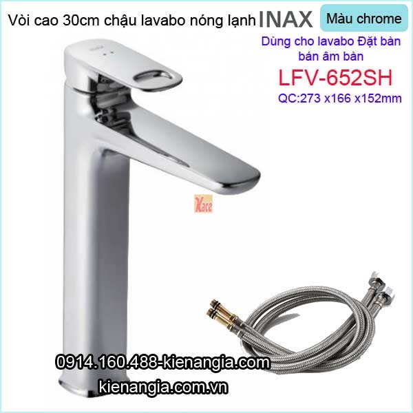 Vòi cao 30cm chậu lavabo nóng lạnh Inax-LFV-652SH