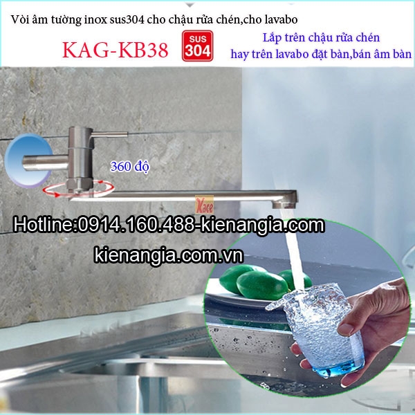 Vòi rửa chén lạnh,vòi bếp âm tường inox 304 KAG-KB38