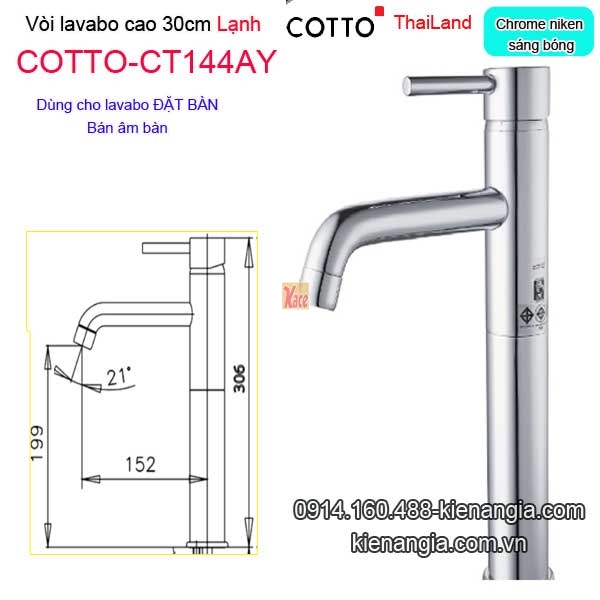Vòi cao 30cm lạnh lavabo bán âm bàn Thailand COTTO-CT144AY