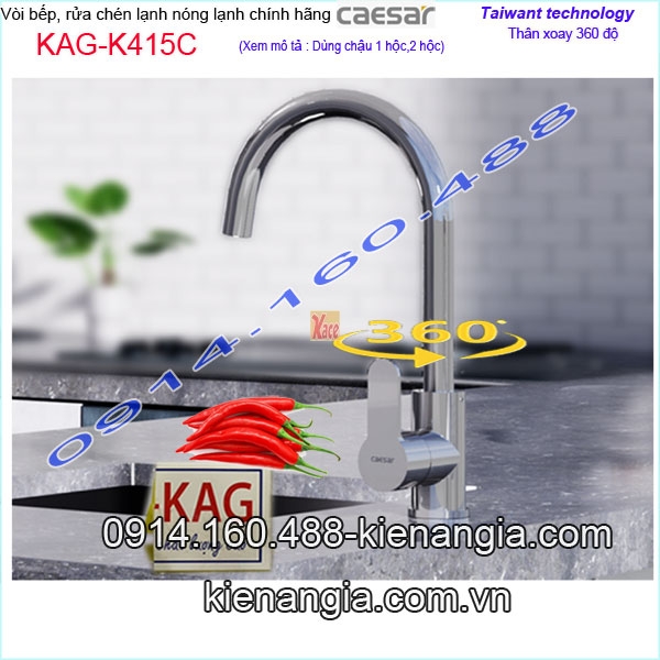 Vòi rửa chén bát nóng lạnh Caesar KAG-K415C