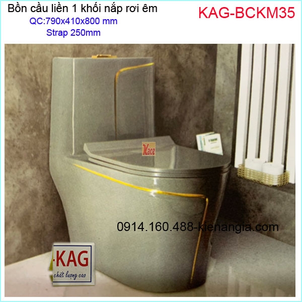 Bồn cầu 1 khối sang trọng màu viền vàng  KAG-BCMK35