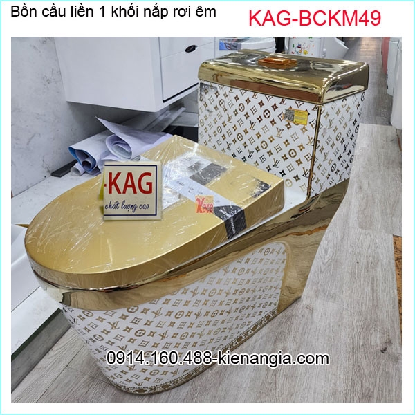 Bồn cầu 1 khối sang trọng hoa văn vàng  KAG-BCKM49