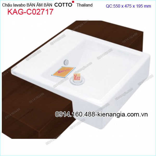 KChậu lavabo bán âm bàn nhập khẩu Thailand COTTO KAG-C02717