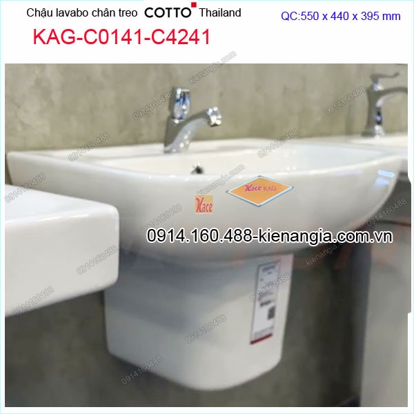 Chậu lavabo chân treo ốp tường COTTO Made in Thailand KAG-C0141-C4241