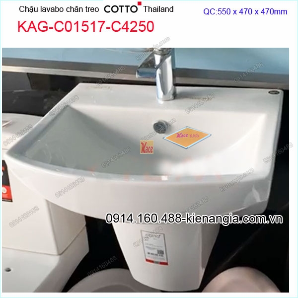 Chậu lavabo chân treo ốp tường COTTO Made in Thailand KAG-C01517-C4250