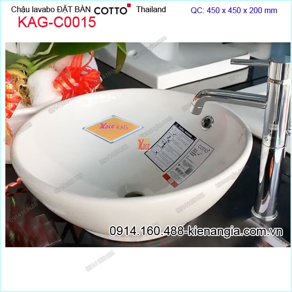 Chậu lavabo tròn đặt bànnhập khẩu Thailand COTTO KAG-C0015