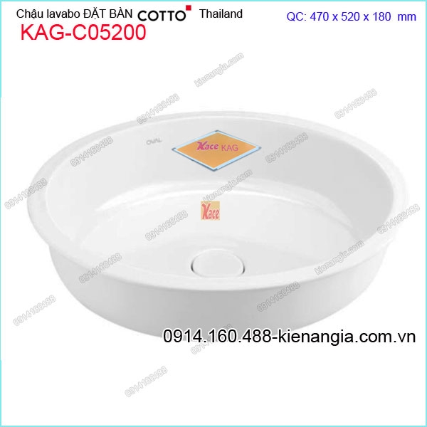 Chậu lavabo Oval đặt bàn  COTTO  Thailand KAG-C05200