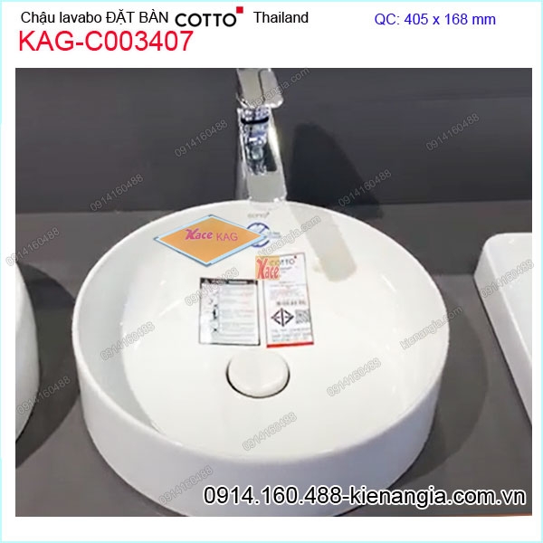 Chậu lavabo tròn đặt bàn nhập khẩu Thailand COTTO  KAG-C003407