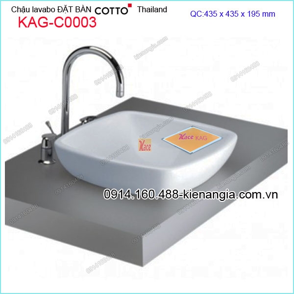 Chậu lavabo Vuông đặt bàn  COTTO  Thailand KAG-C0003