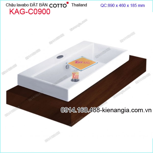 Chậu lavabo chữ nhật đặt bàn  COTTO Thailand  KAG-C0900