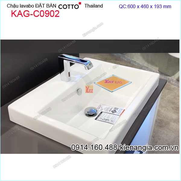 Chậu lavabo chữ nhật đặt bàn  COTTO Thailand KAG-C0902