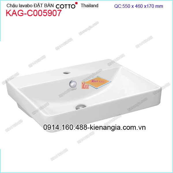 Chậu lavabo chữ nhật đặt bàn  COTTO Thailand KAG-C005907