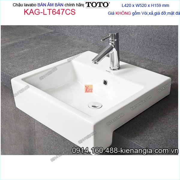 Chậu lavabo Vuông Bán âm bàn TOTO 430X430mm 420X520mm KAG-LT647CS