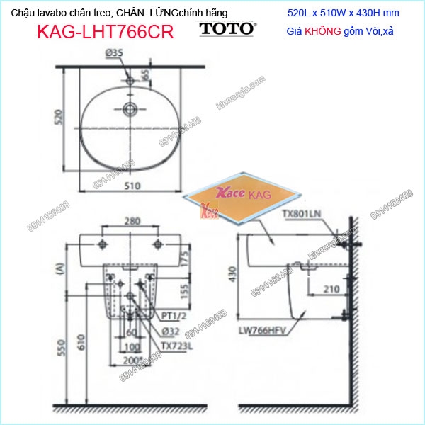 KAG-LHT766CR-Chau-lababo-CHAN-TREO-LUNG-chinh-hang-TOTO-520X510mm-KAG-LHT766CR-kich-thuoc-lap-dat