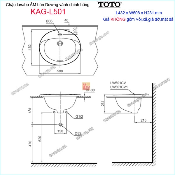 KAG-L501-Chau-lavabo-Am-ban-duong-vanh-TOTO-chinh-hang-432x508mm-KAG-L501-kich-thuoc-lap-dat
