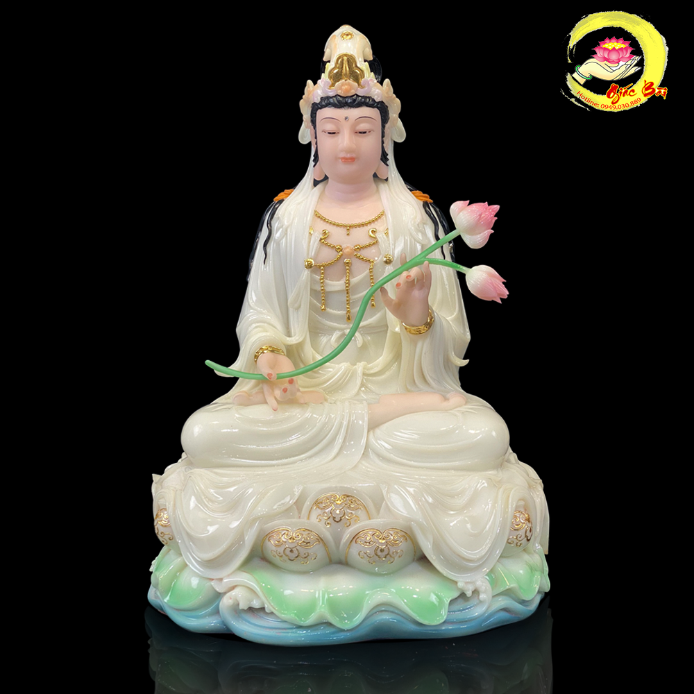 Tượng Phật Đại Thế Chí Bồ Tát ngồi đế non nước bột đá trắng