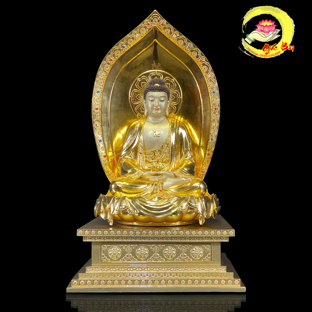 Tượng Phật A Di Đà Ngồi Đế Kim Cang Bằng Đồng Đài Loan Dát Vàng Cao