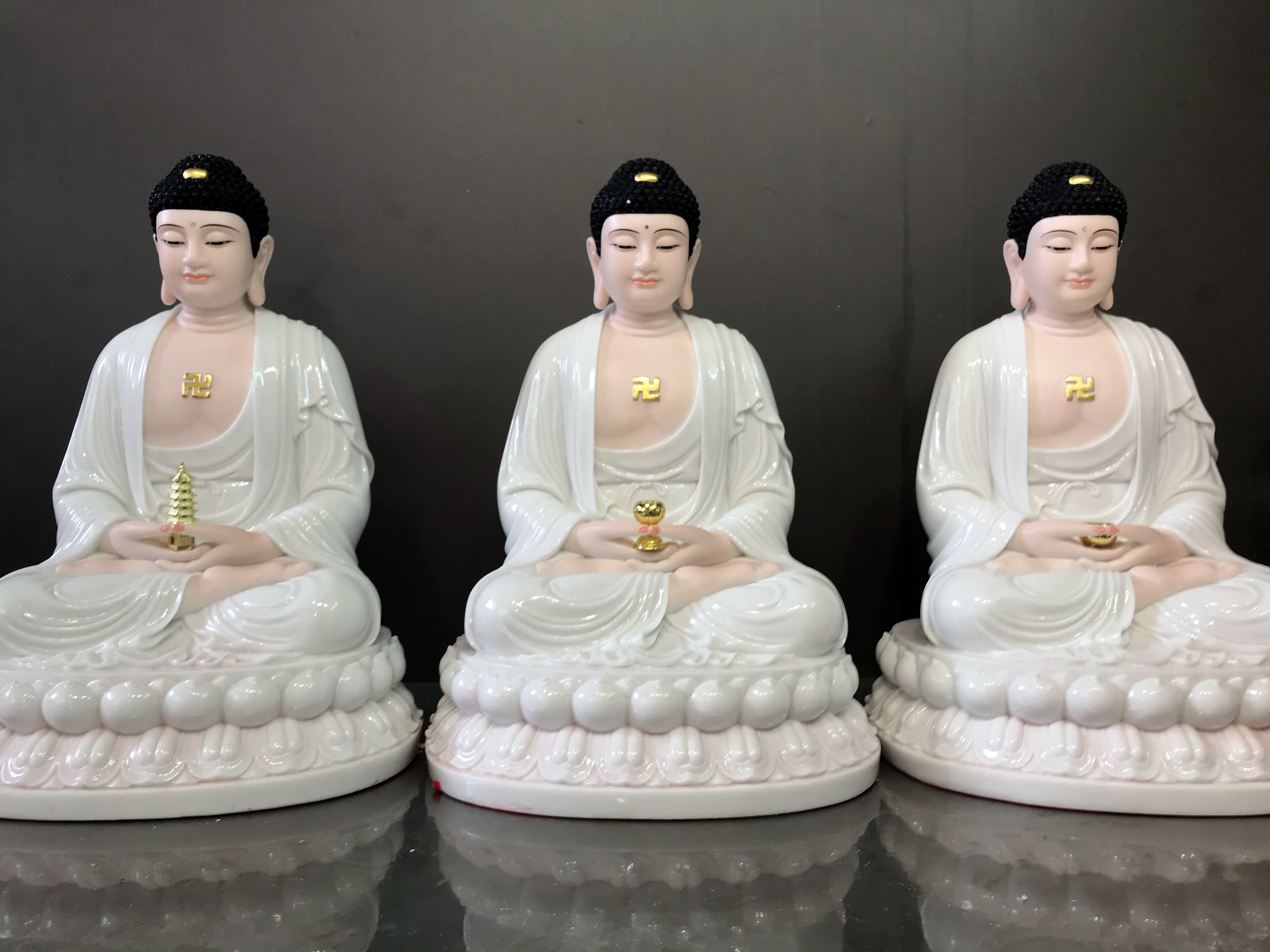 Bộ Tượng Phật Tam Bảo ngọc trắng