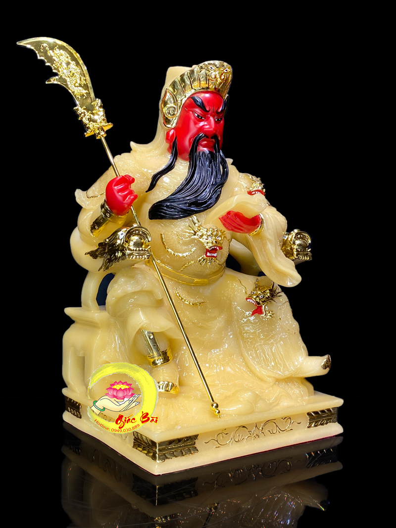 Tượng Quan Công Bột Đá Thạch Anh Viền Vàng, Cao 30cm, 40cm, 48cm