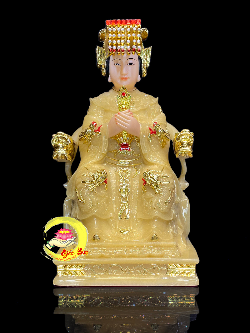 Tượng Thiên Hậu Bột Đá Thạch Anh Viền Vàng, Cao 30cm, 40cm, 48cm