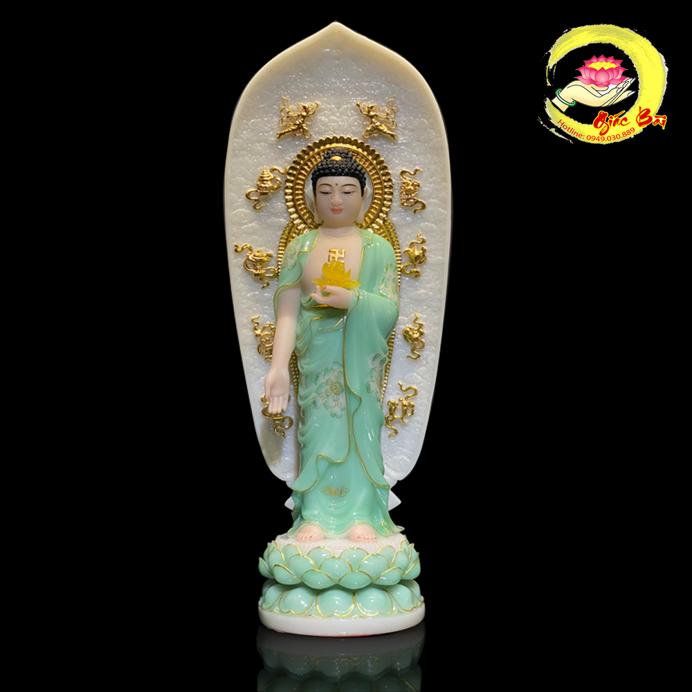 Tượng Phật A Di Đà Đứng, Bột Đá Xanh Ngọc Hoa 3D cao từ 40cm, 48cm, 65cm, 90 cm