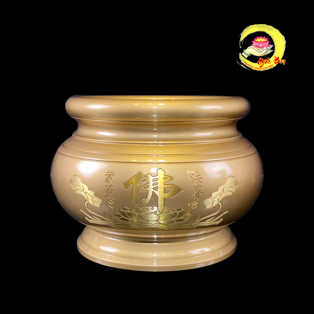 bát hương hoa sen chữ Phật bằng đồng vàng Đài Loan cao cấp từ  5inch (12,5cm) - 12inch (30cm)
