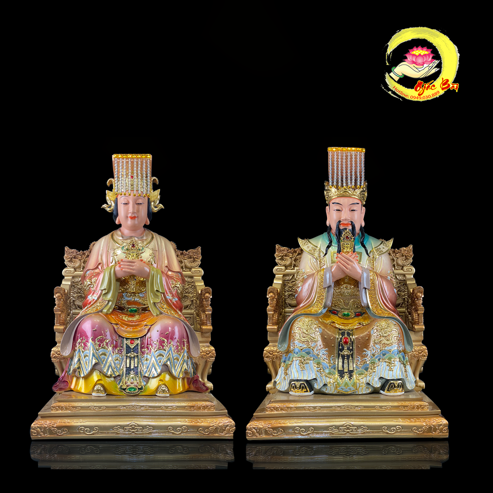 Bộ tượng ngọc hoàng vương mẫu bằng composite sơn cao cấp áo đính đá cao 65cm