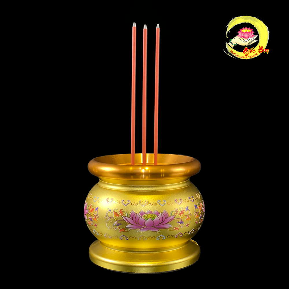 Bát hương bằng hợp kim cắm điện hoa sen cao cấp, bao gồm hương điện 10cm, 12,5cm, 15cm, 20cm
