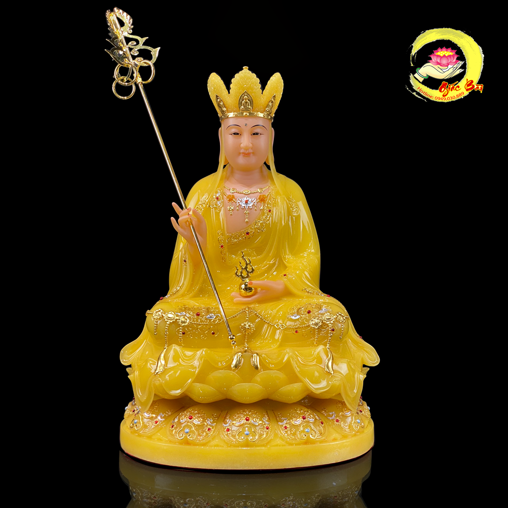 Tượng địa tạng vương ngồi hoa sen bằng đá thạch anh viền vàng cao từ 30cm,40cm,48cm,65cm