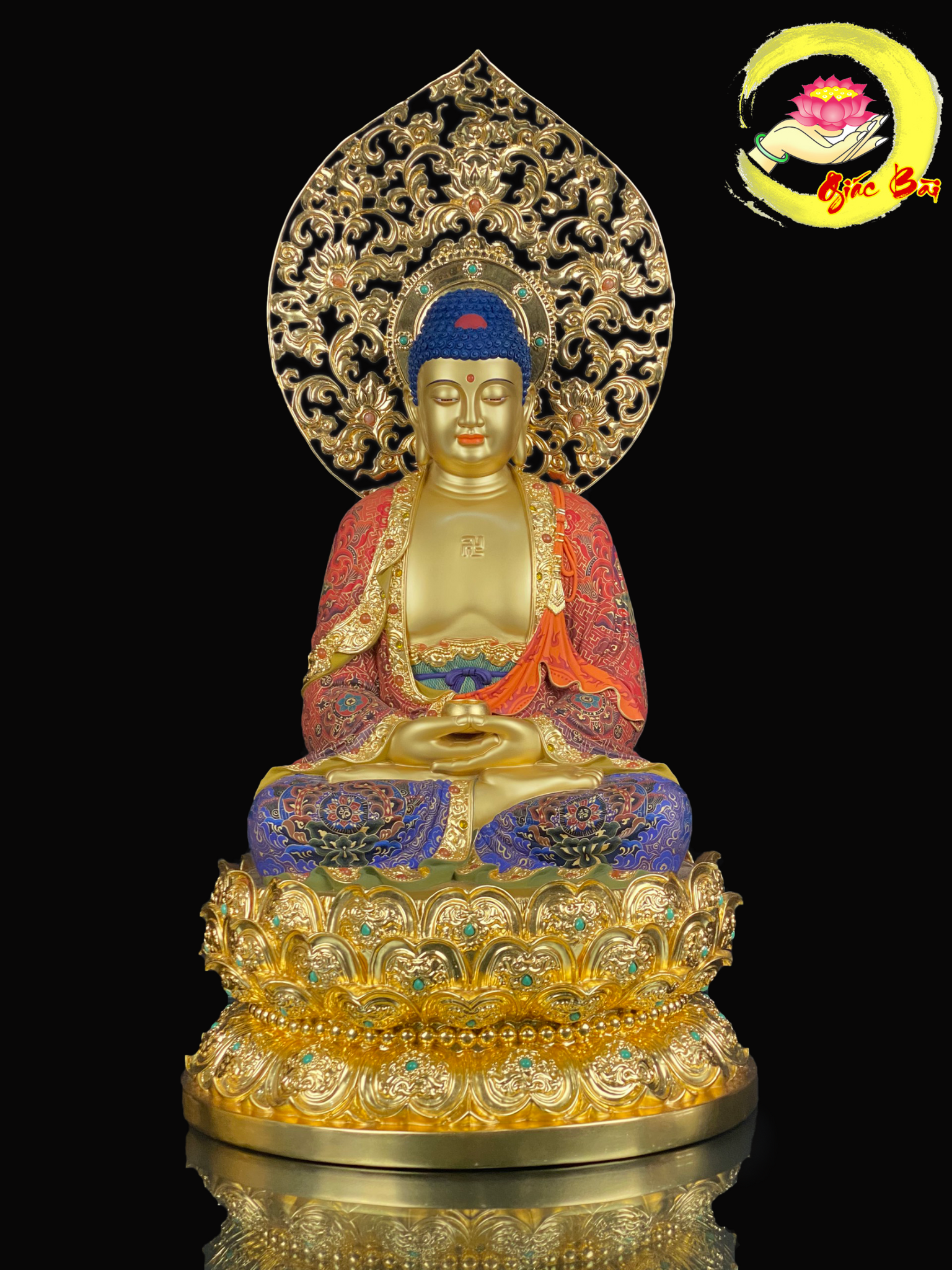 Tượng Phật Bổn Sư Thích Ca Bằng Đồng Sơn Vẽ Gấm