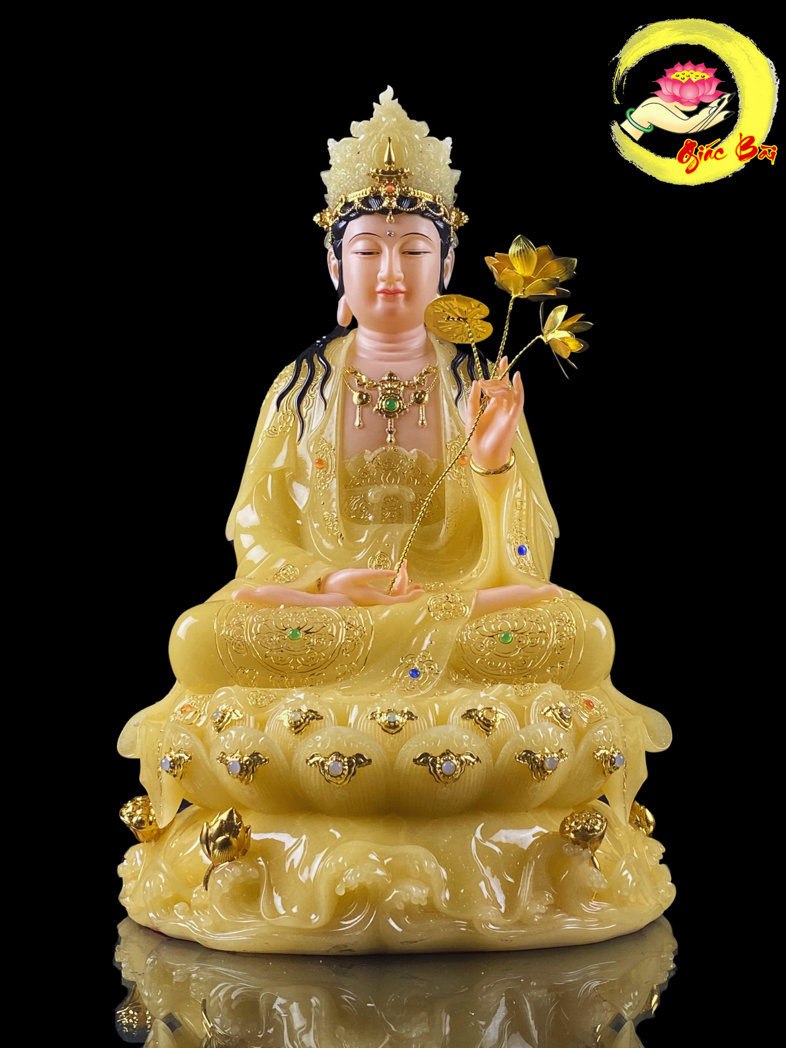 Tượng Phật Đại Thế Chí Bồ Tát ngồi đế non nước thạch anh cao 30cm, 40cm, 48cm, 65cm