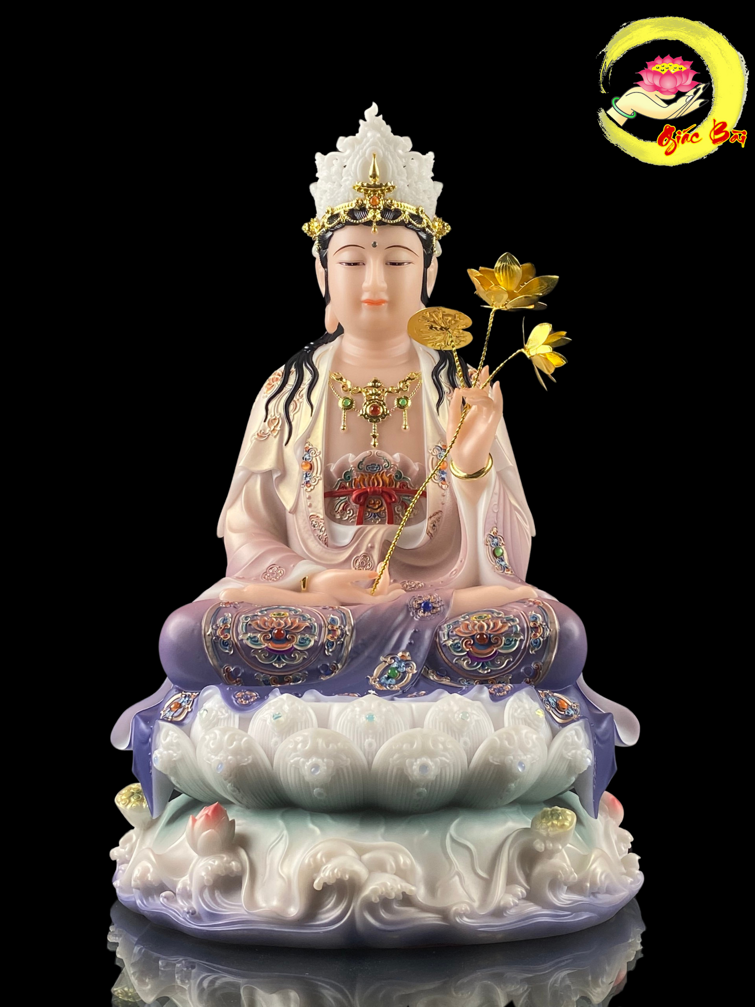 Tượng Phật Đại Thế Chí Bồ Tát ngồi đế non nước sơn màu cao 30cm, 40cm, 48cm, 65cm