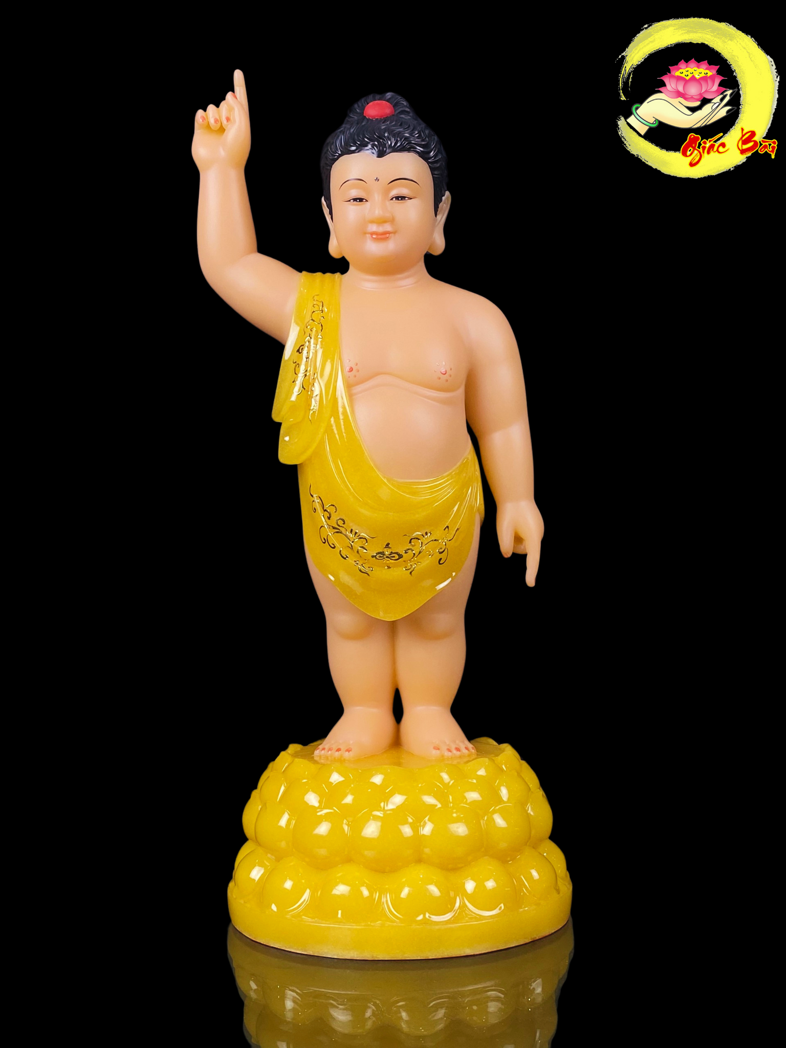 Tượng Phật Đản Sinh bột đá thạch anh đứng đài sen cao 40, 48, 65 cm