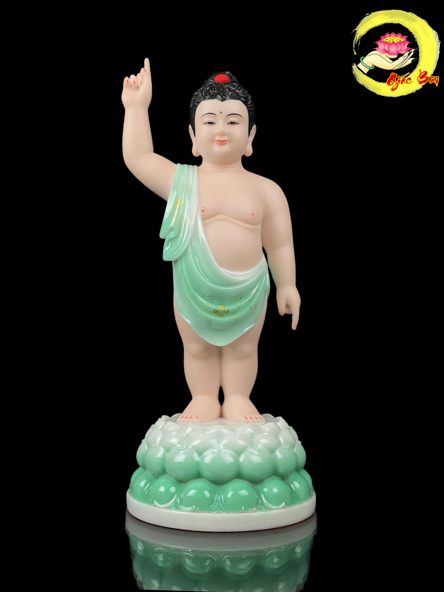 Tượng Phật Đản Sinh bột đá xanh ngọc cao 48 cm, 65 cm