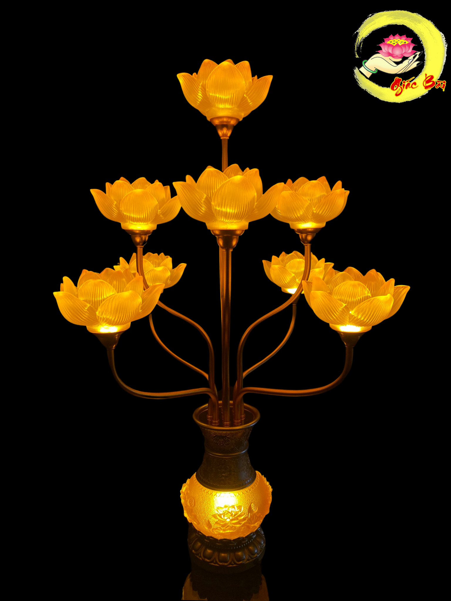 Đèn hoa sen bình lưu ly 9 bông cao 75 cm
