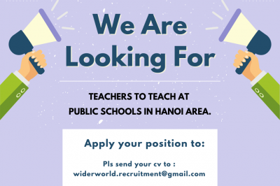 WIDERWORLD CO, LTD IS LOOKING FOR FOREIGN TEACHERS TO TEACH AT PUBLIC SCHOOLS IN HANOI AREA.️