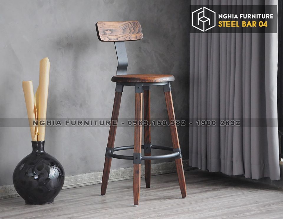 Bàn ghế gỗ quầy bar chân sắt HGH30 - Giá rẻ tại Sài Thành