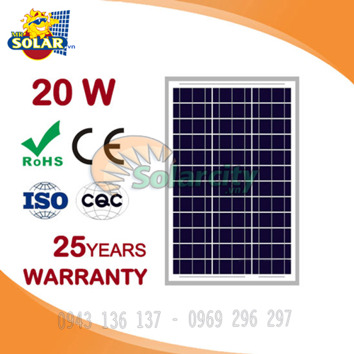 Tấm Pin Năng Lượng Mặt Trời Poly Solarcity 20W