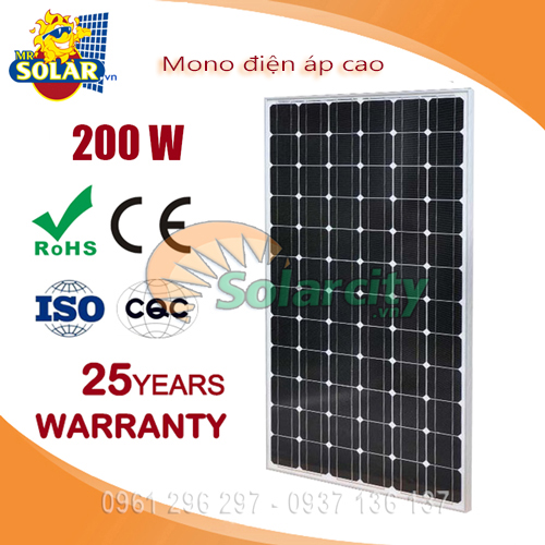 Tấm Thu Năng Lượng Mặt Trời Mono Solarcity 200W điện áp cao