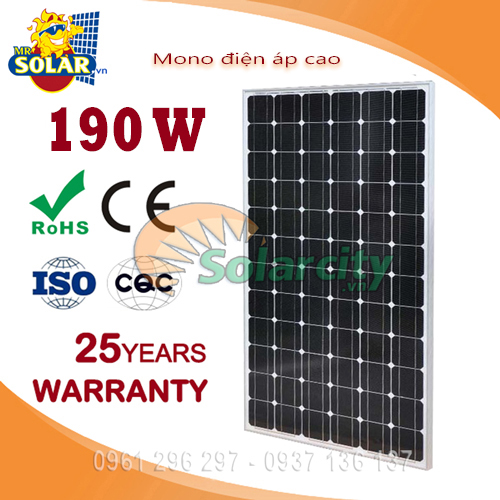 Pin Năng Lượng Mặt Trời Mono Solarcity 190W Điện Áp Cao