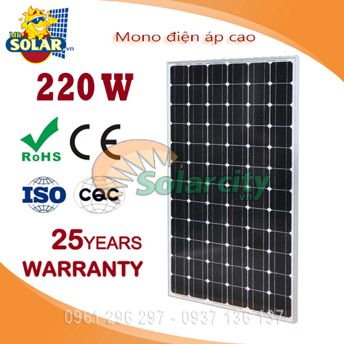 Pin Năng Lượng Mặt Trời Mono Solarcity 220W Điện Áp Cao