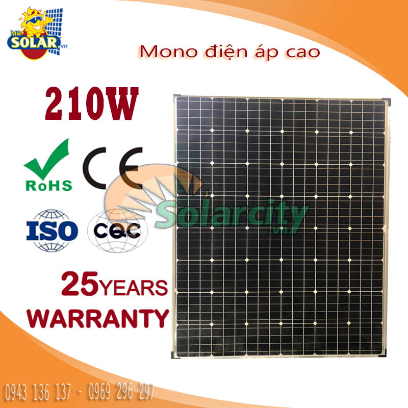 Pin Năng Lương Mặt Trời Mono Solarcity 210W Điện Áp Cao