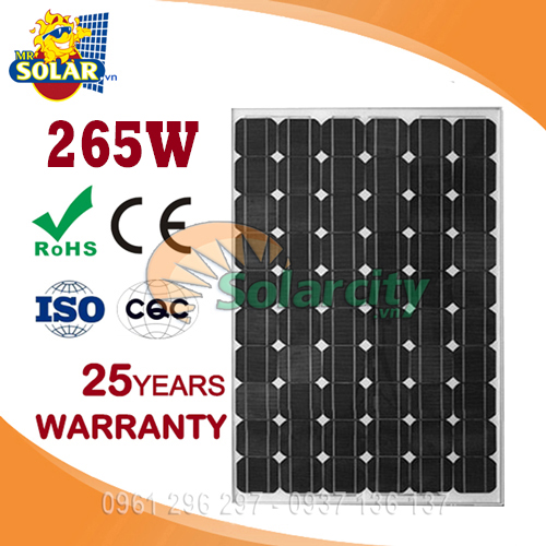 Pin Năng Lượng Mặt Trời Mono Solarcity 265W Điện Áp Thấp