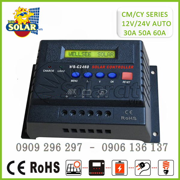 Điều khiển sạc năng lượng mặt trời PWM4024A-12V/24V 40A LCD