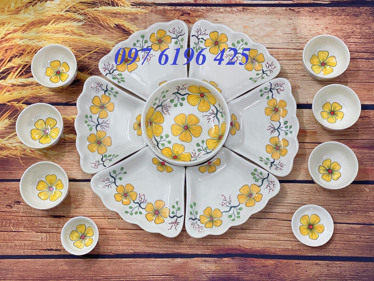 Bộ bát đĩa hoa mặt trời họa tiết hoa mai vàng