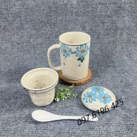 Cốc lọc trà vẽ hoa cúc xanh