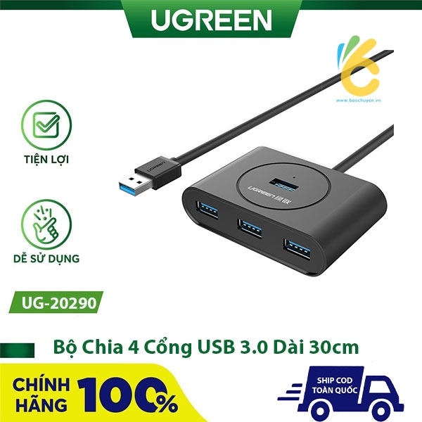 Bộ chia 4 cổng USB 3.0 dài 30cm chính hãng Ugreen UG-20290
